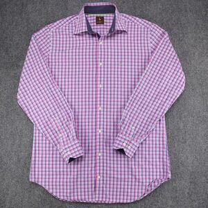 Tailorbyrd Mens LT Large Tall Pink Blue Plaid Button Down Shirt Flamingo Logo